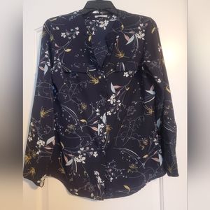 Soteer navy blue floral buttons down  long sleeve top